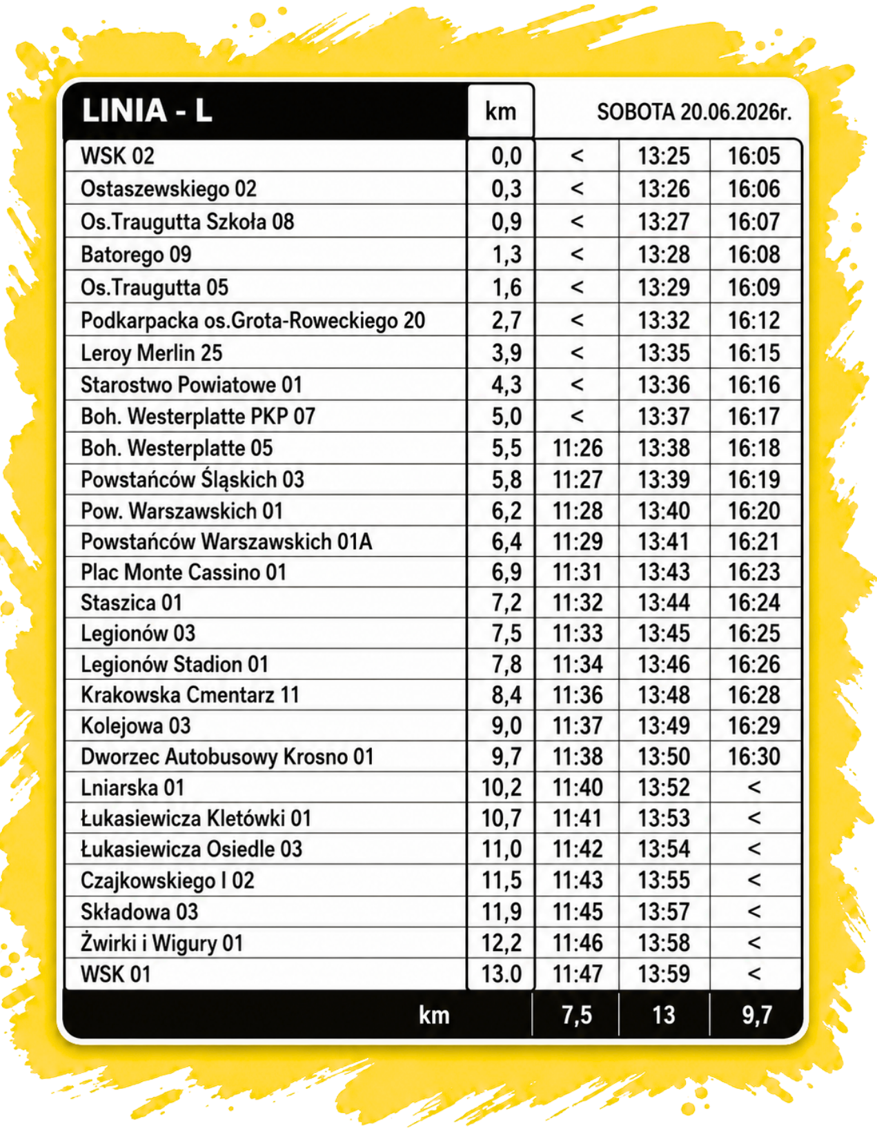 Rozkład jazdy BEZPŁATNEGO autobusu MKS - Piknik 20.06.2026